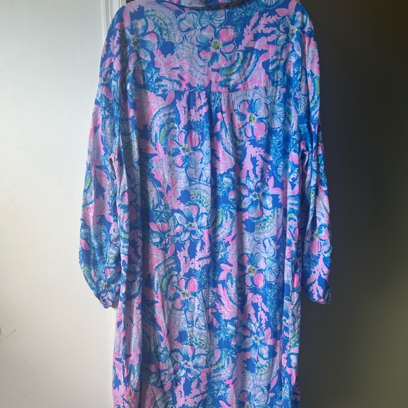 Lilly Pulitzer Blue Pink  Floral Tunic Cover Up Dress Sz XL - Picture 10 of 13